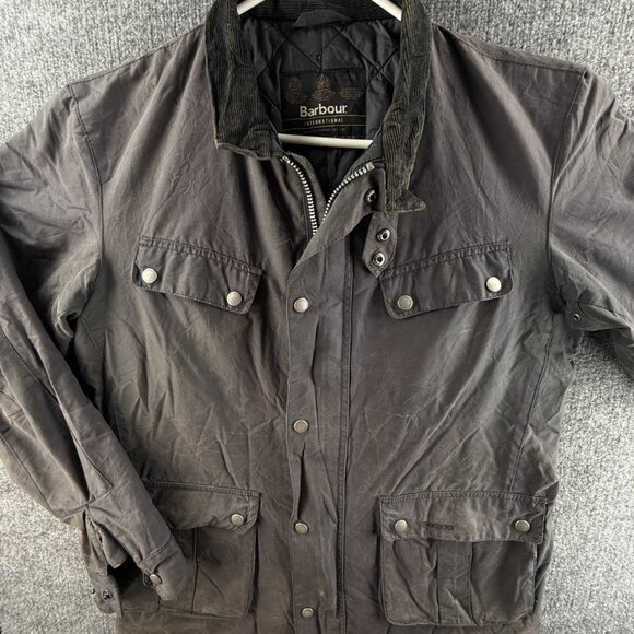 Barbour International Duke Waxed Jacket TR Women Full Zip Large Blue Gray Ladies - Picture 1 of 16